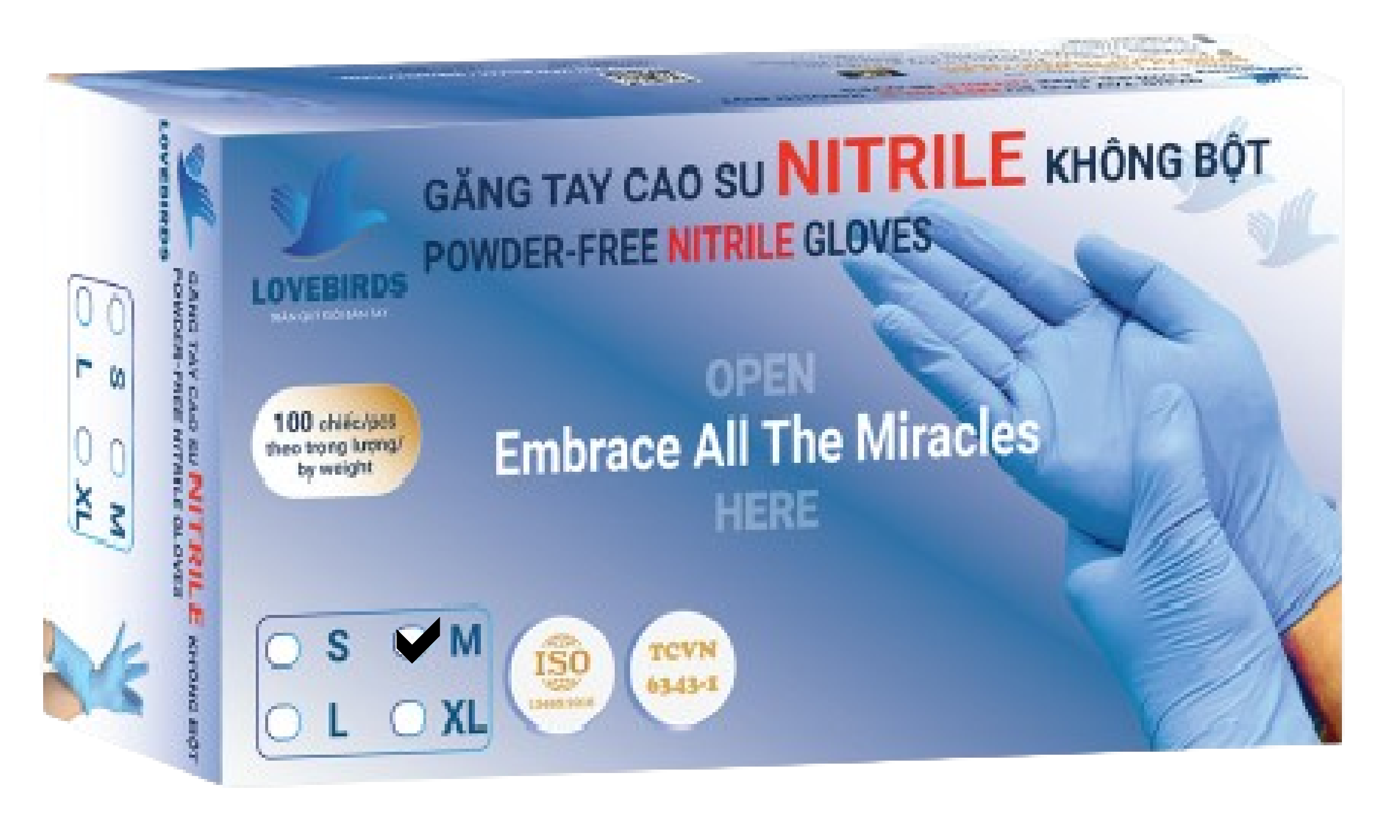 GĂNG TAY Y TẾ NITRILE KHÔNG BỘT LOVEBIRDS MÀU XANH, ĐEN