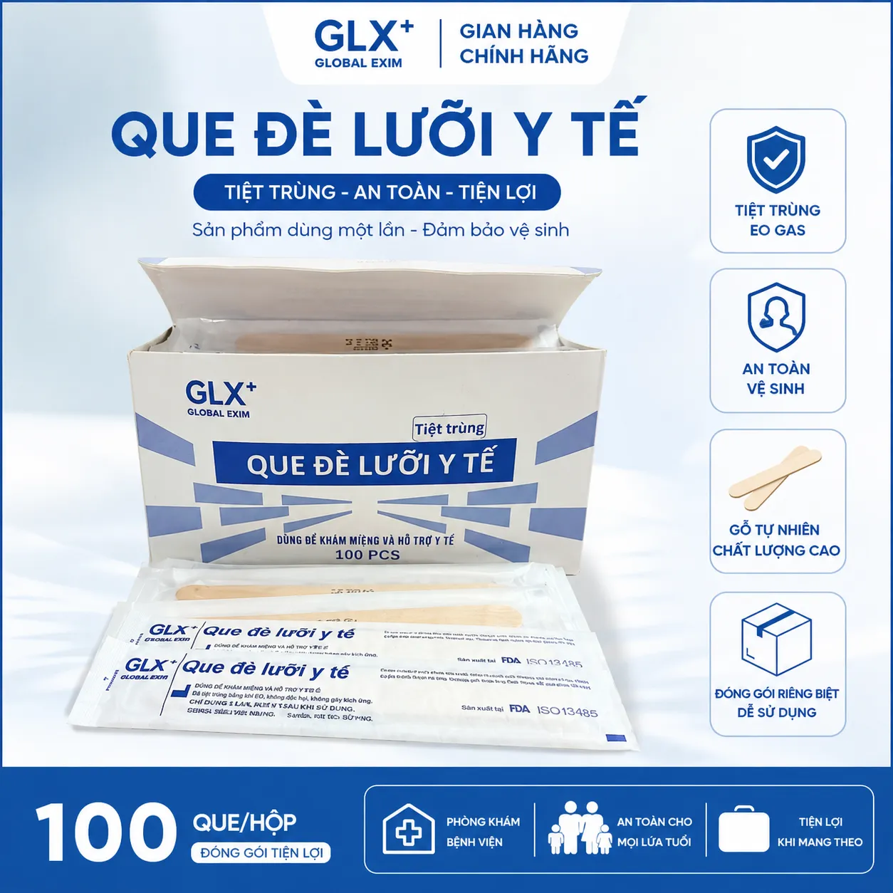 Que Đè Lưỡi Y Tế, Gỗ Tiệt Trùng (H/100c)
